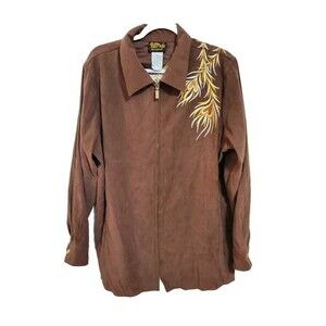Bob Mackie Wearable Art Embroidered‎ Phoenix Faux Brown Suede Jacket Size 1X